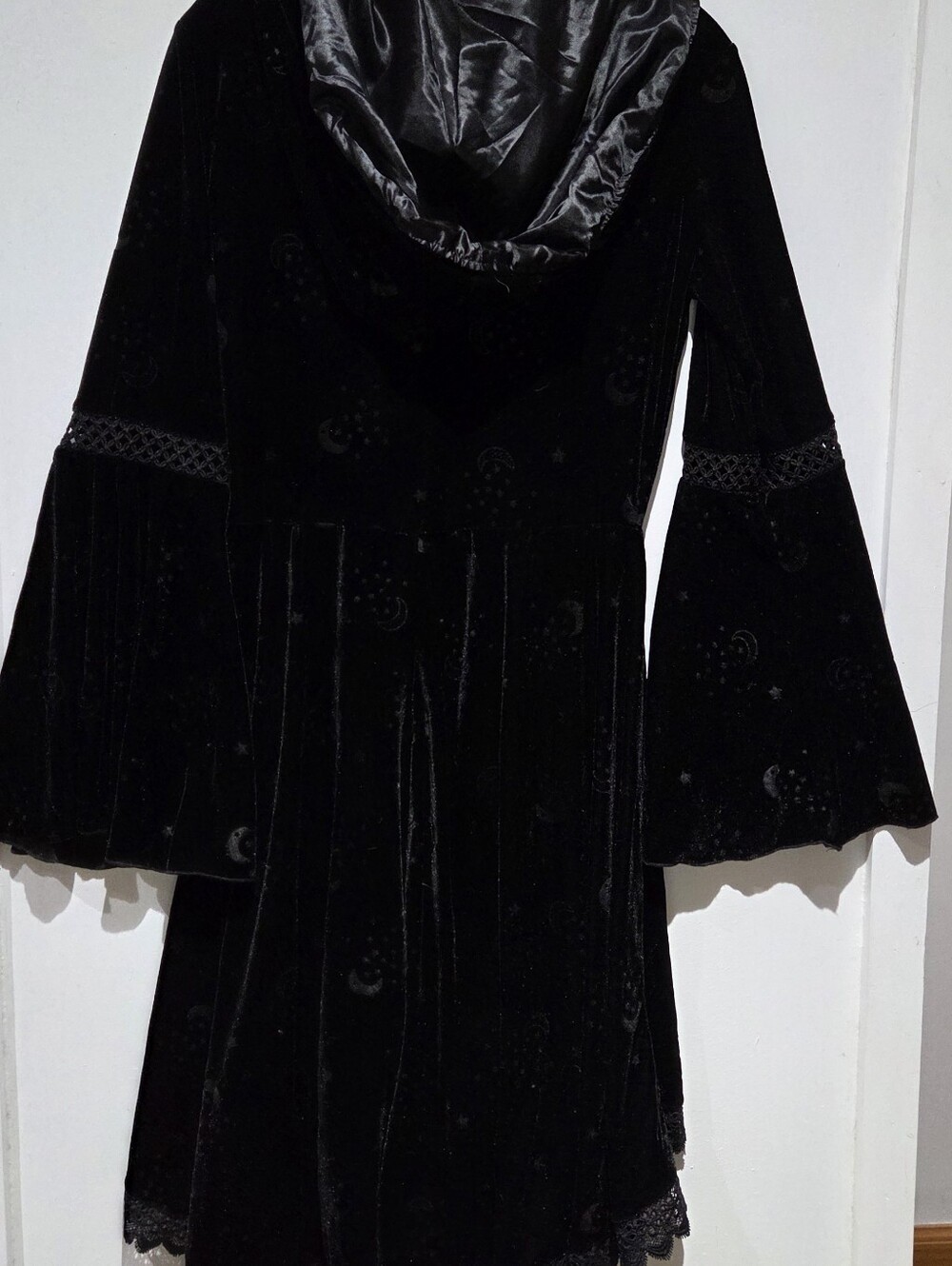 Whims Goth Black Velvet High-Low Hooded Dress - Picture 10 of 11